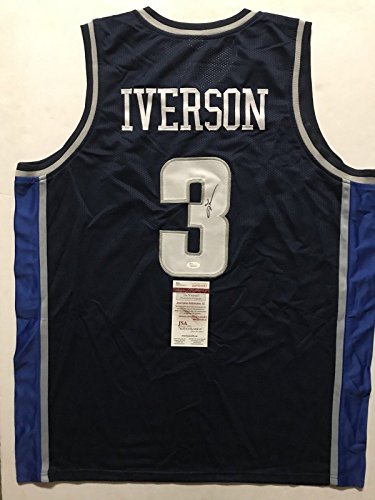 Autographed/Signed Allen Iverson Georgetown Blue College Basketball Jersey JSA COA - 757 Sports Collectibles