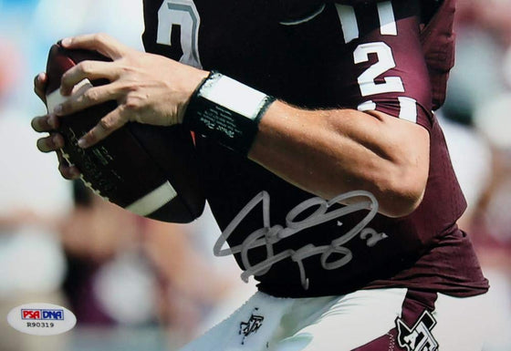 Johnny Manziel Autographed Texas A&M 8x10 Up Close w/Ball Photo- PSA/DNA Auth Silver - 757 Sports Collectibles