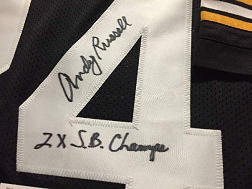 Framed Autographed/Signed Andy Russell 2x Super Bowl Champs 33x42 Pittsburgh Black Football Jersey JSA COA - 757 Sports Collectibles