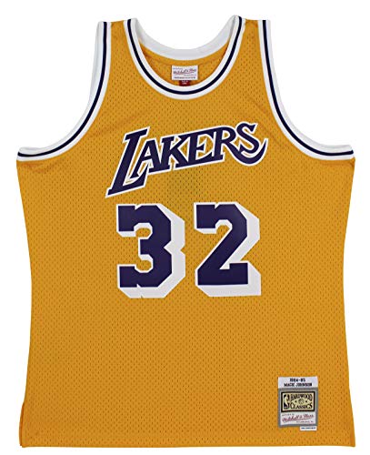 Lakers Magic Johnson Signed 1984-85 M&N HWC Swingman Yellow Jersey BAS Wit - 757 Sports Collectibles