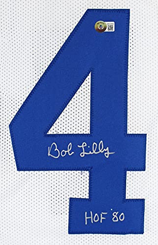 Bob Lilly"HOF 80" Authentic Signed White Pro Style Jersey BAS Witnessed - 757 Sports Collectibles