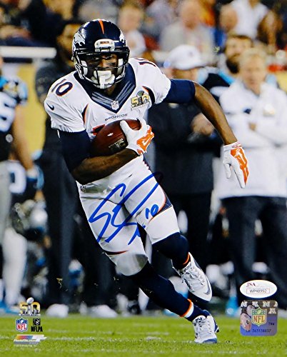 Emmanuel Sanders Autographed Broncos 8x10 Running With Ball P.F. Photo- JSA W Auth