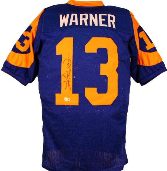 Kurt Warner Autographed Blue/Yellow Pro Style Jersey-Beckett W Hologram - 757 Sports Collectibles