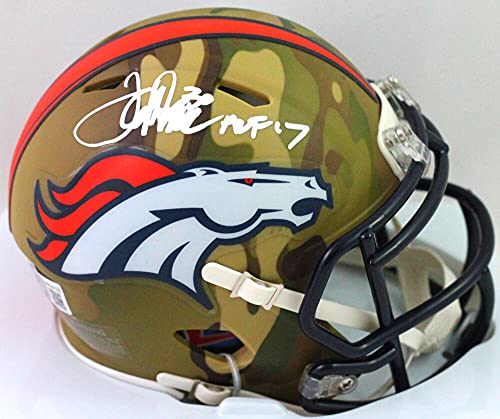 Terrell Davis Autographed Broncos Camo Mini Helmet w HOF- Beckett W White - 757 Sports Collectibles