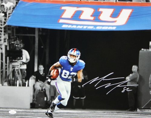 Mario Manningham Autographed 16x20 NY B/W Color Photo- JSA Authenticated