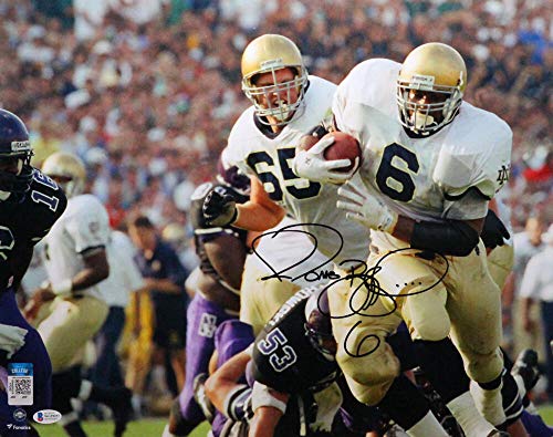 Jerome Bettis Autographed Notre Dame 16x20 FP Photo Running w/Ball- Beckett Witness Black - 757 Sports Collectibles