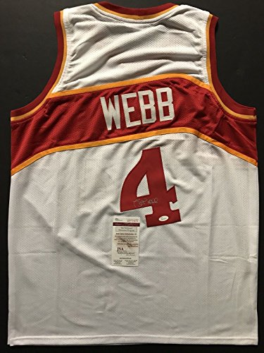 Autographed/Signed Spud Webb Atlanta White Basketball Jersey JSA COA - 757 Sports Collectibles