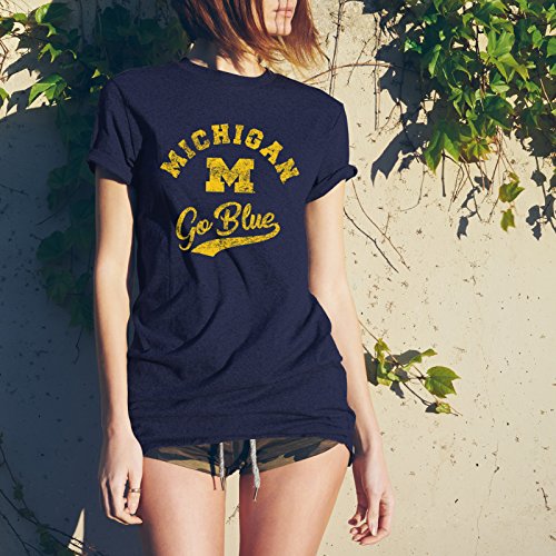 AS11 - Michigan Wolverines Retro Script Men's Triblend T-Shirt - Small - Vintage Navy - 757 Sports Collectibles