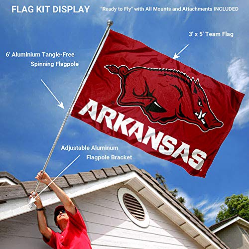 Arkansas Razorbacks Flag with Pole and Bracket Complete Set - 757 Sports Collectibles