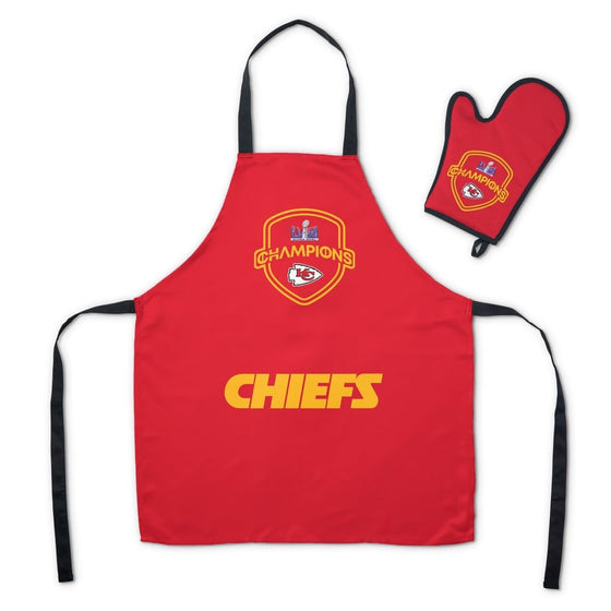 Northwest NFL Kansas City Chiefs Super Bowl LVIII Champions Apron & Oven Mitt Set, 24" x 28" Apron, 8" x 12" Mitt, Luminary Champs - 757 Sports Collectibles