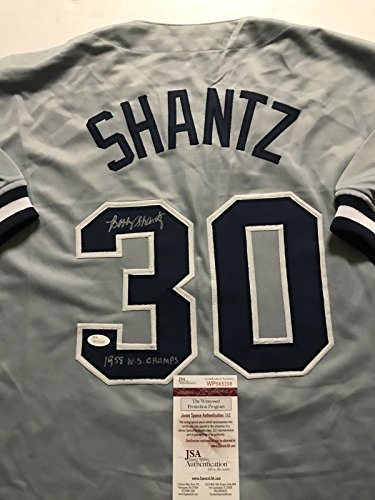 Autographed/Signed Bobby Shantz"1958 WS Champs" New York Grey Baseball Jersey JSA COA