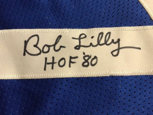Framed Autographed/Signed Bob Lilly"HOF 80" 33x42 Dallas Cowboys Retro Blue Football Jersey JSA COA - 757 Sports Collectibles