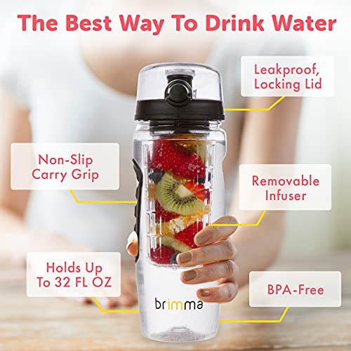 Brimma Fruit Infuser Water Bottle - 32 oz Large, Leakproof Plastic Fruit Infusion Water Bottle for Gym, Camping, and Travel - 757 Sports Collectibles