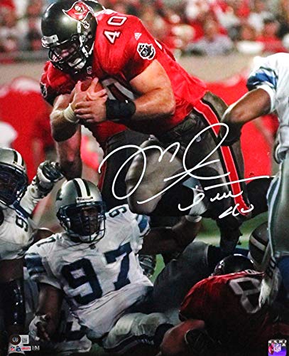 Mike Alstott Autographed Bucs Running Over Players 16x20 HM Photo-Beckett W Wte - 757 Sports Collectibles