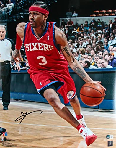 Allen Iverson Autographed Philadelphia 76ers 16x20 Red Jsy Photo-Beckett W Hologram Black - 757 Sports Collectibles