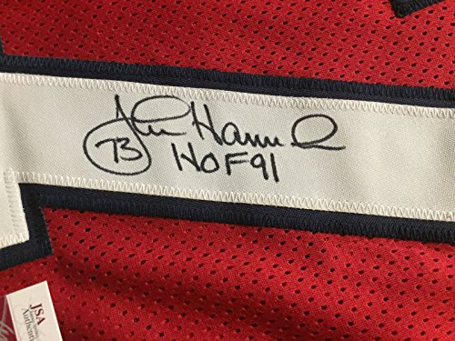 Autographed/Signed John Hannah"HOF 91" New England Red Football Jersey JSA COA - 757 Sports Collectibles