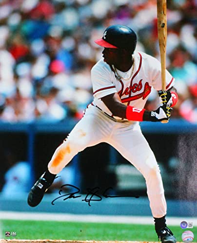 Deion Sanders Autographed Braves 16x20 Batting HM Photo-Beckett W Hologram - 757 Sports Collectibles