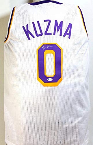 Kyle Kuzma Autographed White w/Purple Pro Style Basketball Jersey- Beckett Witness Silver - 757 Sports Collectibles