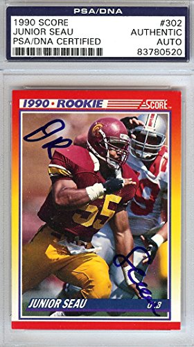 Junior Seau Autographed 1990 Score Rookie Card #302 PSA/DNA #83780520