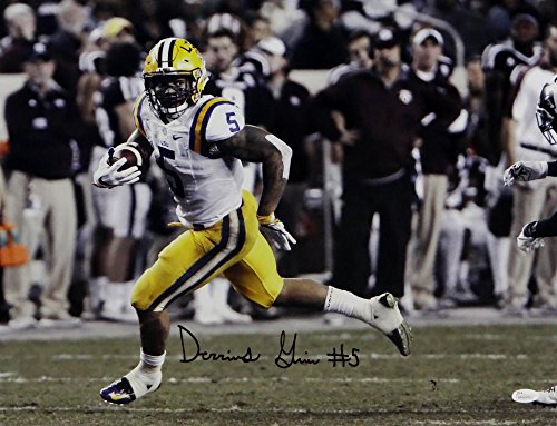 Derrius Guice Autographed LSU Tigers 16x20 Avoiding Tackle- JSA W Auth Black