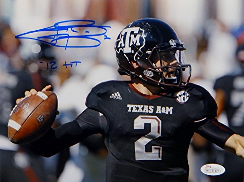 Johnny Manziel Autographed Blue Texas AM 8x10 Close Up Photo W/ HT- JSA W Auth