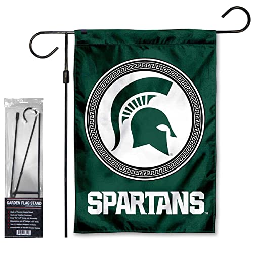 Michigan State Spartans Double Sided Shield Logo Garden Flag and Flag Stand Holder Flagpole Set - 757 Sports Collectibles