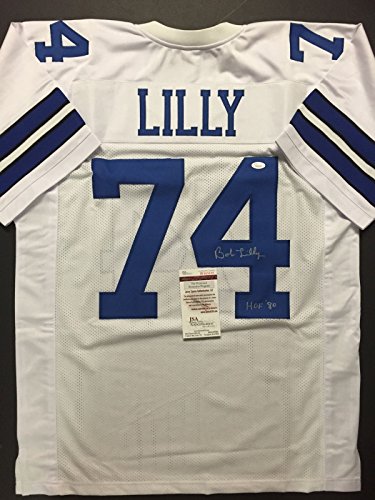 Autographed/Signed Bob Lilly Inscribed"HOF 80" Dallas White Football Jersey JSA COA - 757 Sports Collectibles