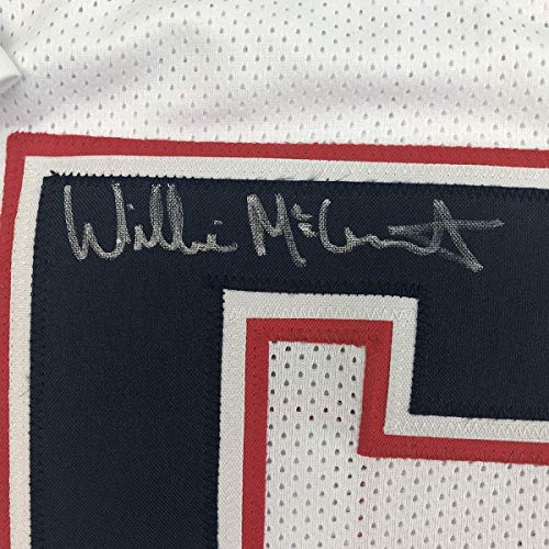 Framed Autographed/Signed Willie McGinest 33x42 New England Blue Football Jersey JSA COA - 757 Sports Collectibles