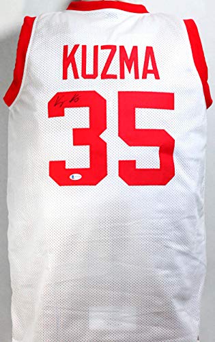 Kyle Kuzma Autographed White College Style Basketball Jersey- Beckett Witness Black - 757 Sports Collectibles