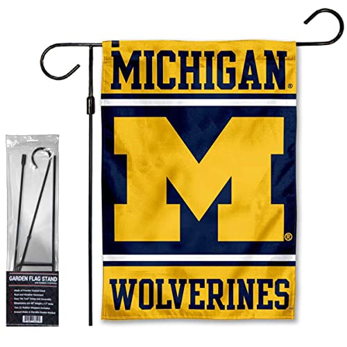 Michigan Wolverines Garden Flag and Flag Stand Holder Flagpole Set - 757 Sports Collectibles