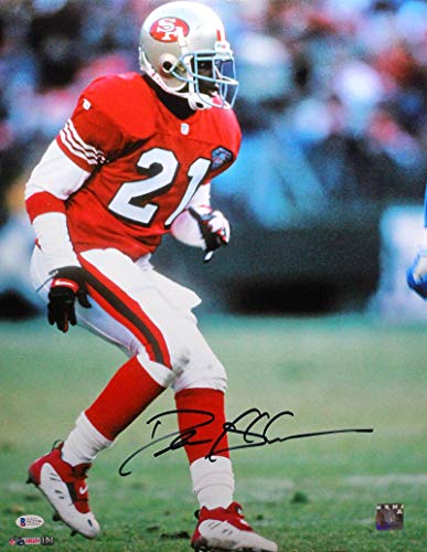 Deion Sanders Autographed SF 49ers 16x20 Backpedaling HM Photo- Beckett W Black - 757 Sports Collectibles