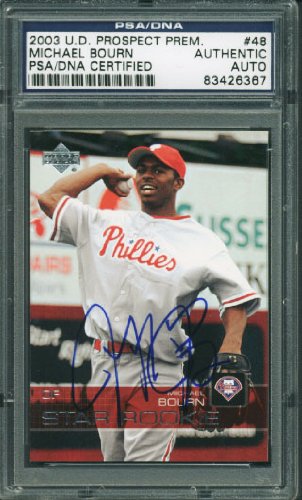 Phillies Michael Bourn Authentic Signed Card 2003 Ud Prospect Rc #48 PSA Slabbed - 757 Sports Collectibles