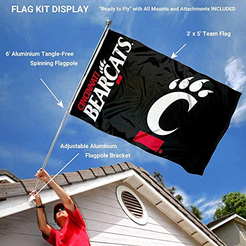 University of Cincinnati Bearcats 3x5 Flag and Pole Bracket Mount Bundle - 757 Sports Collectibles