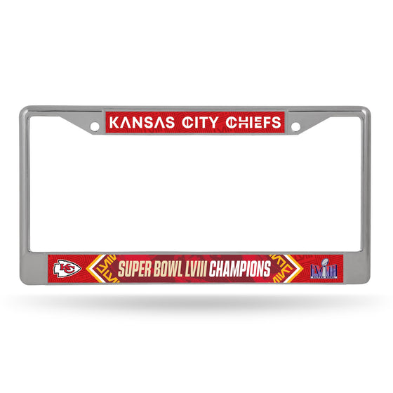 Rico Industries NFL Football Kansas City Chiefs 2024 Super Bowl LVIII Champions 12" x 6" Chrome Frame with Decal Inserts - Car/Truck/SUV Automobile Accessory - 757 Sports Collectibles