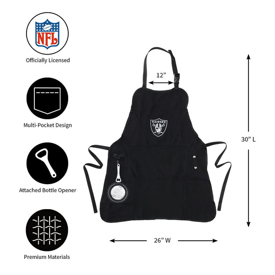 Team Sports America NFL Las Vegas Raiders Ultimate Grilling Apron Durable Cotton with Beverage Opener and Multi Tool For Football Fans Fathers Day and More - 757 Sports Collectibles