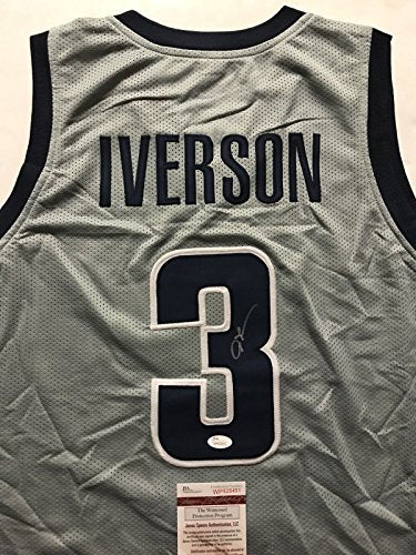 Autographed/Signed Allen Iverson Georgetown Grey College Basketball Jersey JSA COA