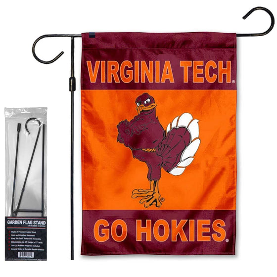 Virginia Tech Hokies Mascot Garden Banner Flag with Stand Pole Holder - 757 Sports Collectibles