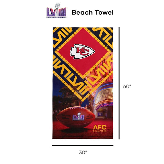 Northwest NFL Kansas City Chiefs Super Bowl LVIII Champions Beach Towel, 30" x 60", Arrival Participant - 757 Sports Collectibles