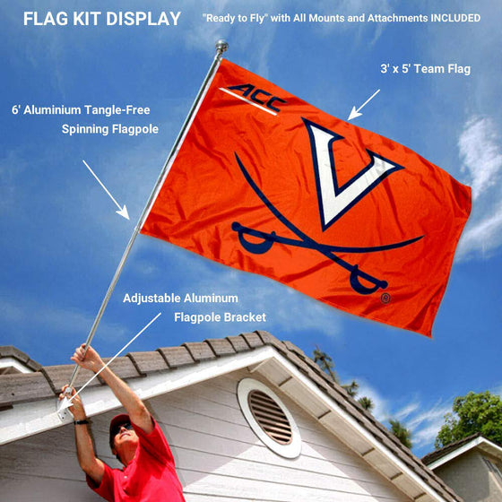 Virginia Cavaliers ACC Flag with Pole and Bracket Complete Set - 757 Sports Collectibles