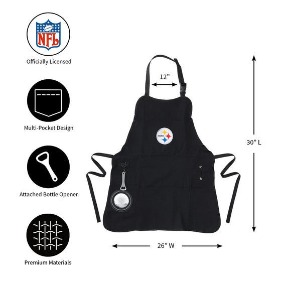 Team Sports America NFL Pittsburgh Steelers Ultimate Grilling Apron Durable Cotton with Beverage Opener and Multi Tool For Football Fans Fathers Day and More - 757 Sports Collectibles
