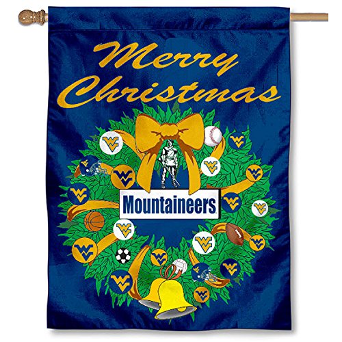 West Virginia Mountaineers Merry Christmas Wreath Banner Flag - 757 Sports Collectibles