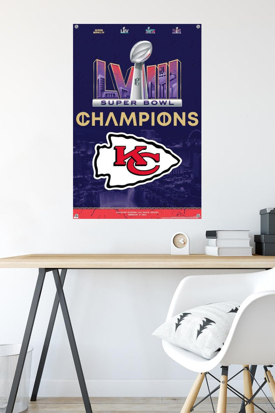 NFL Kansas City Chiefs - Super Bowl LVIII Team Logo Wall Poster with Push Pins - 757 Sports Collectibles