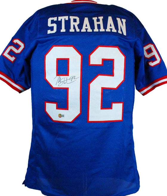 Michael Strahan Autographed Blue TB Pro Style Jersey-Beckett W Hologram Black - 757 Sports Collectibles