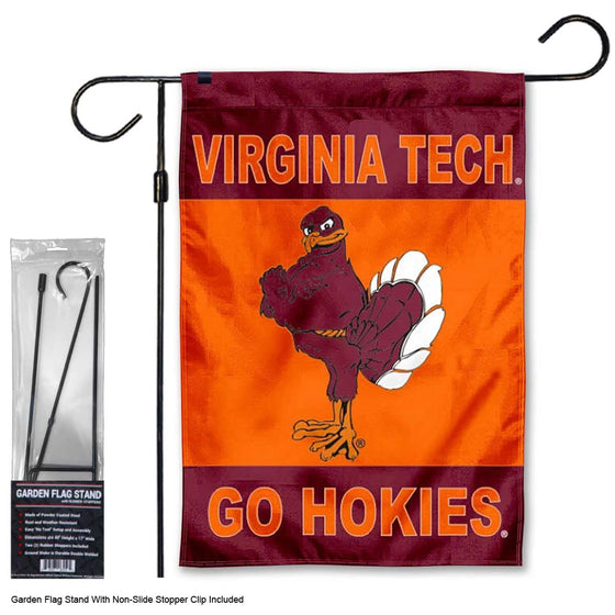 Virginia Tech Hokies Mascot Garden Banner Flag with Stand Pole Holder - 757 Sports Collectibles