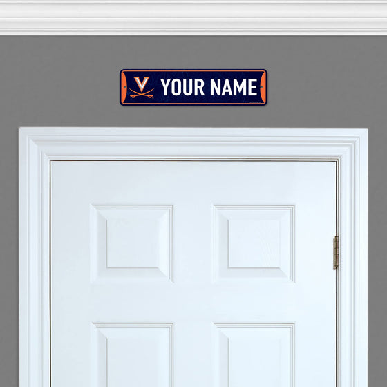 Rico Industries NCAA Licensed Virginia Cavaliers Custom Metal Street Sign, 4x15 Inch Personalized Name Signs for Home Decor, Bedroom Wall Art for College Sports Enthusiast - 757 Sports Collectibles