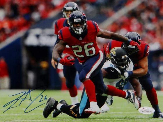 Lamar Miller Signed Houston Texans 8x10 Battle Red Jersey Photo- JSA W Auth Blue - 757 Sports Collectibles