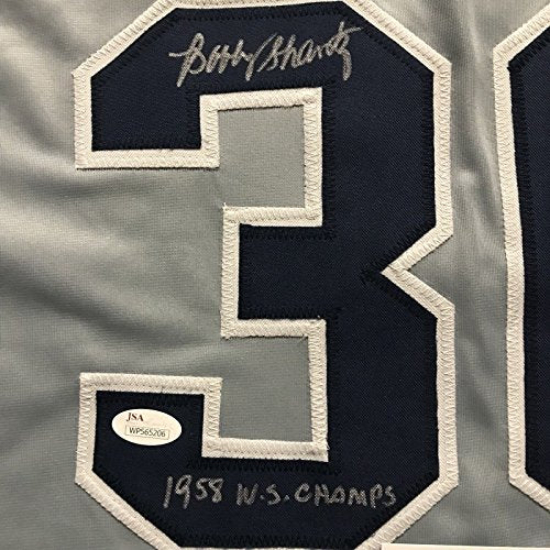 Autographed/Signed Bobby Shantz"1958 WS Champs" New York Grey Baseball Jersey JSA COA - 757 Sports Collectibles