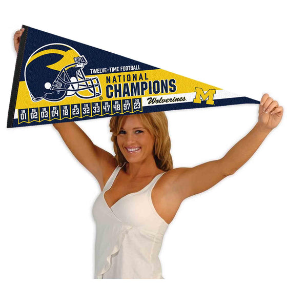 Michigan Team University Wolverines 12 Time Football National Champions Pennant Banner Flag - 757 Sports Collectibles