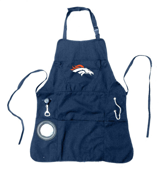 Team Sports America NFL Denver Broncos Ultimate Grilling Apron Durable Cotton with Beverage Opener and Multi Tool For Football Fans Fathers Day and More - 757 Sports Collectibles