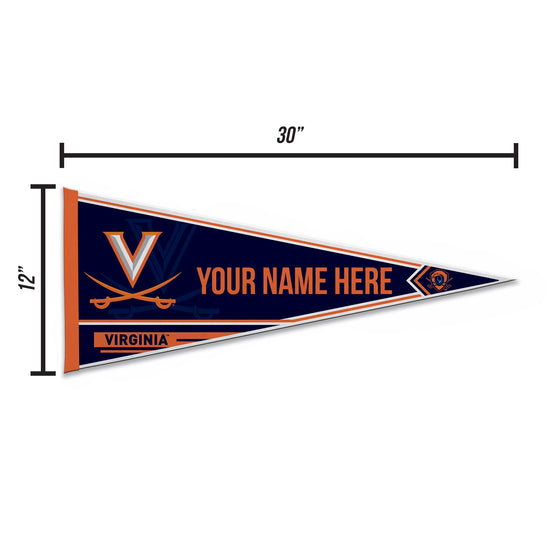 Rico Industries NCAA Virginia Cavaliers Personalized - Custom 12" x 30" Soft Felt Pennant - EZ to Hang - 757 Sports Collectibles